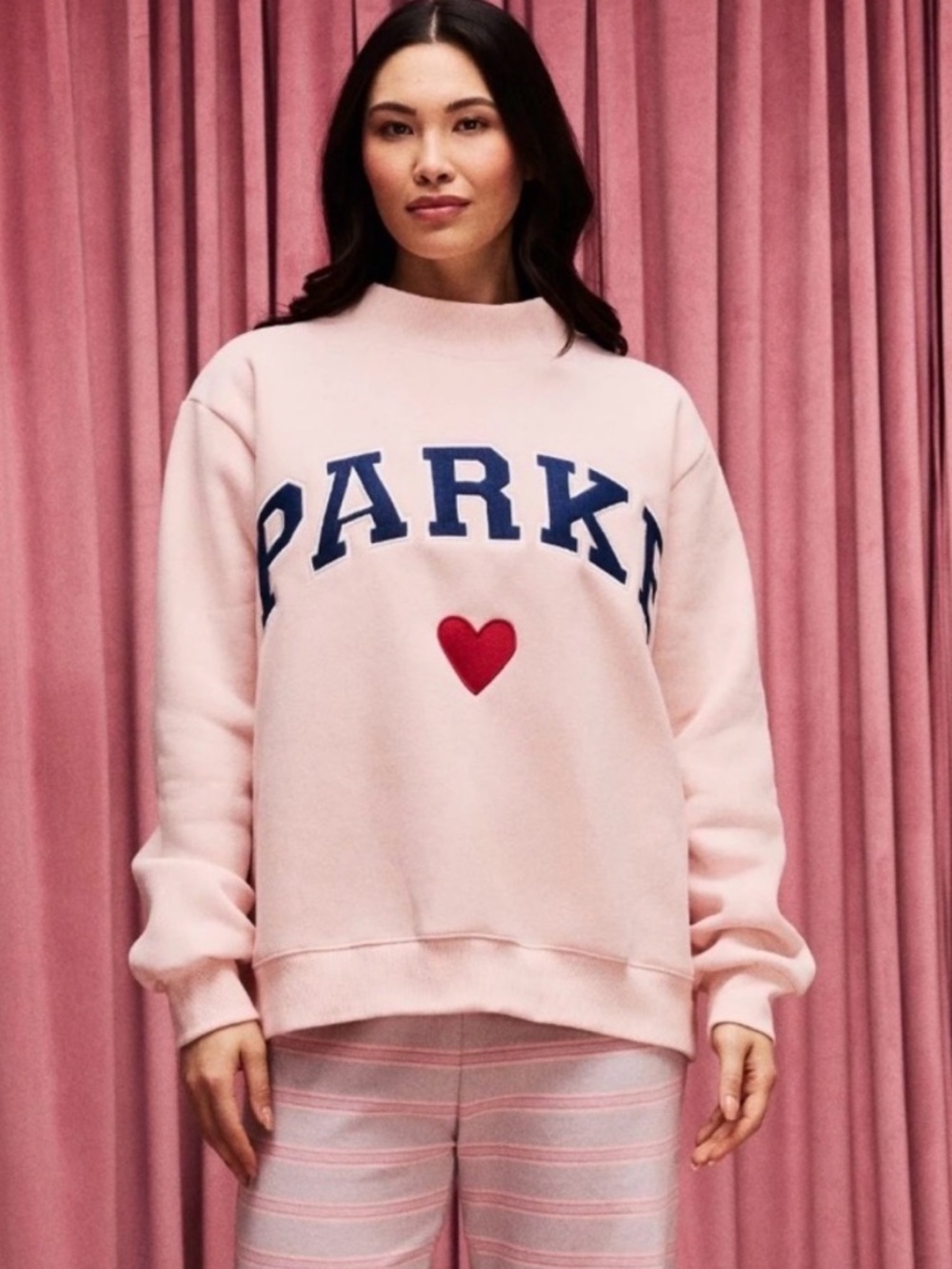 Parke Peony Denim Heart Valentine’s day Mockneck XL/XXL